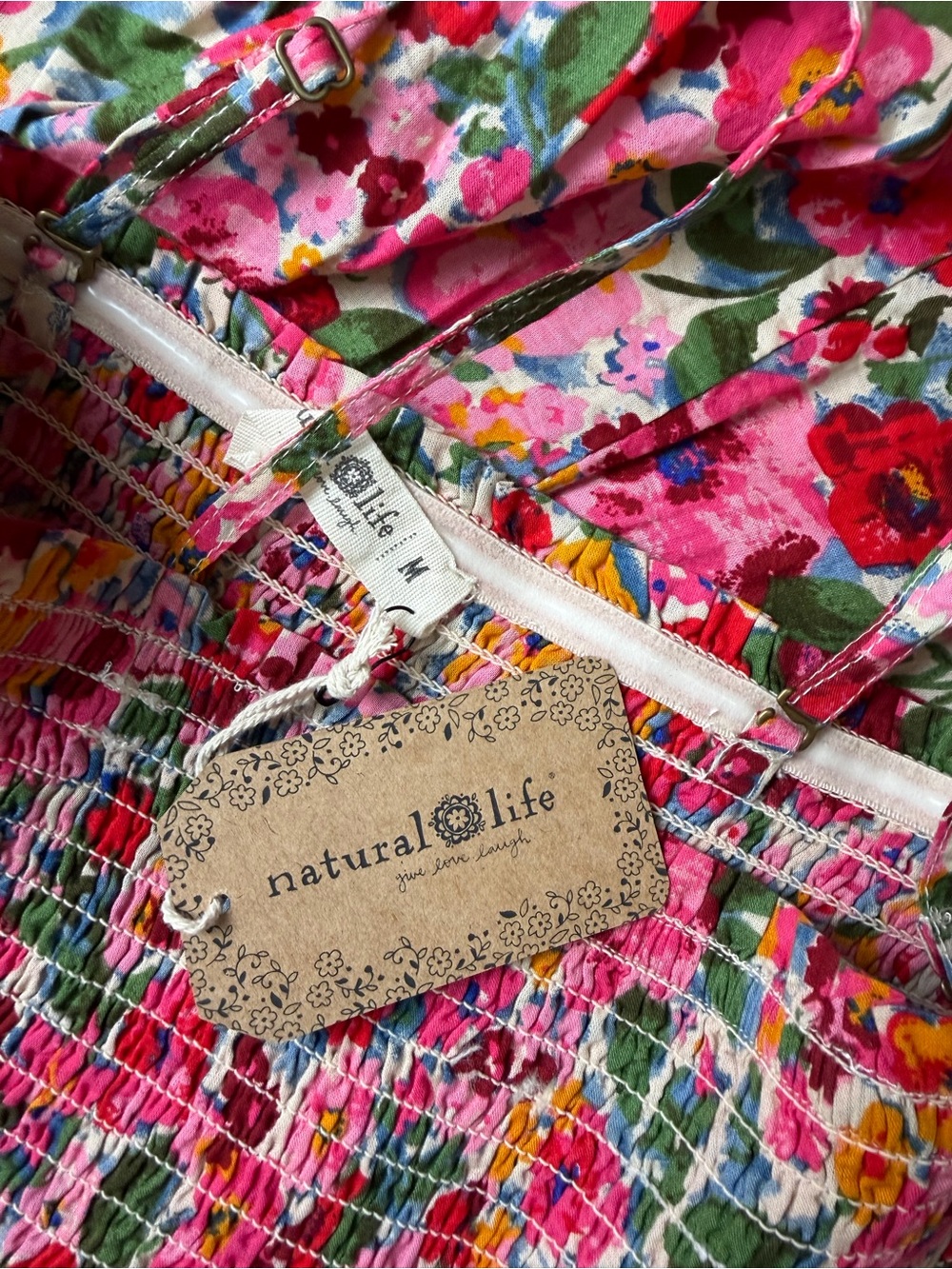 NATURAL LIFE Pink Floral Midi Dress Maxi Skirt Convertible Medium NWT Cotton - Picture 9 of 11